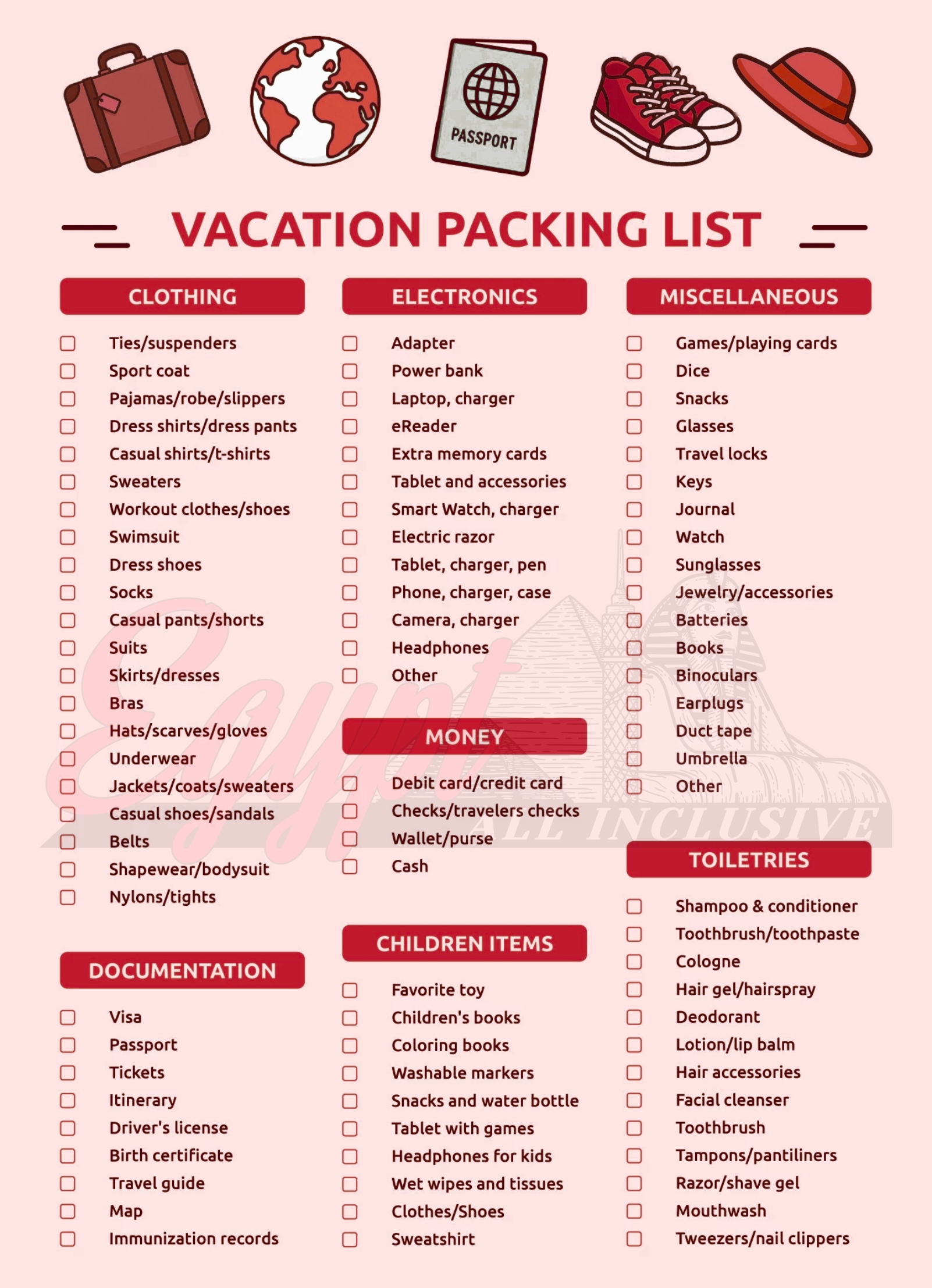 Egypt Packing List